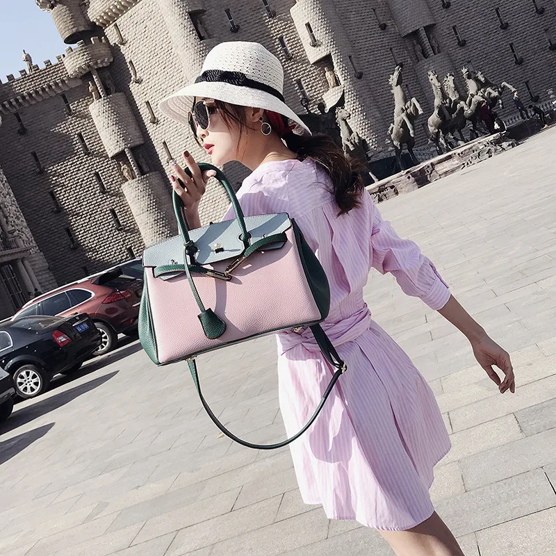 2025 new lychee pattern platinum bag fashion handbag large shoulder women's bag - Image 3