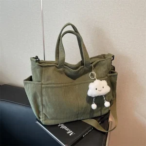 New Corduroy Tote Bag with Zipper Closure, Chic Daily Commuter Handbag Shoulder Crossbody Bag, Ideal for Shopping & Everyday Use